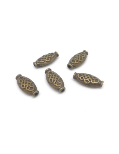 10 Perles tube style ethnique en métal de couleur bronze travaillé 