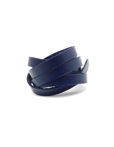 1m Lanière Cuir plat 10mm de couleur bleu marine - CUIR VERITABLE
