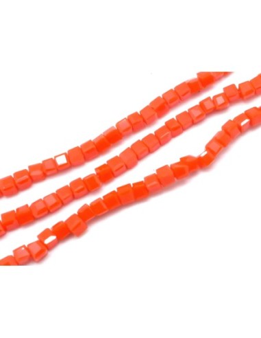 65 perles carré, cube facetté en verre 2,5mm x 2,5mm de couleur orange tangerine - bracelet wrap