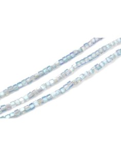 65 perles carré, cube facetté en verre 2,5mm x 2,5mm de couleur gris vert irisé métallisé