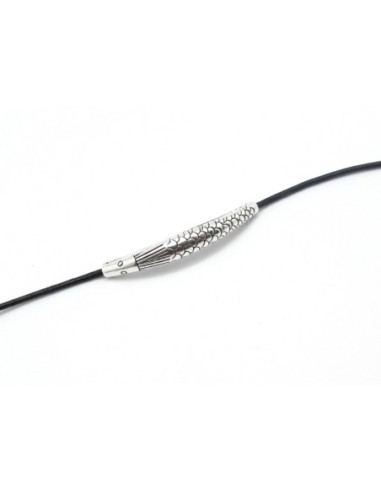 Perle tube passant en métal argenté motif poisson pour cordon de 1,5mm