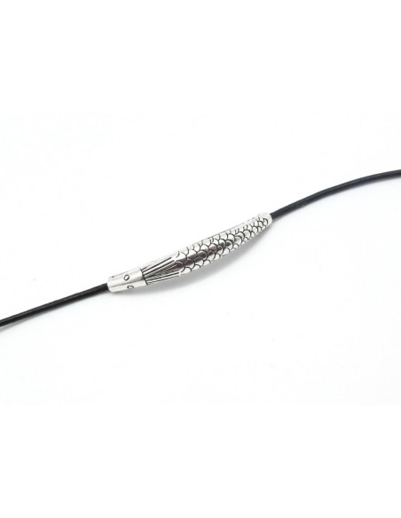 Perle tube passant en métal argenté motif poisson pour cordon de 1,5mm