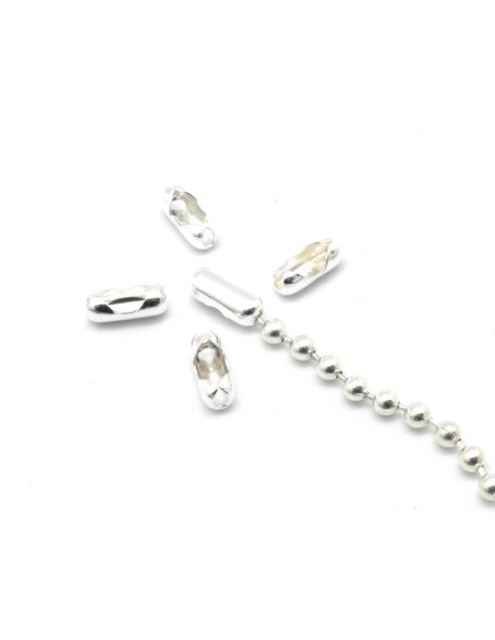 25 fermoirs chaine bille boule connecteur embout chaine pour chainette de 3mm en métal argenté brillant blanc