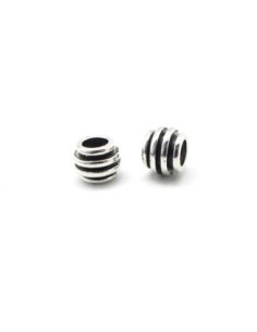 10 Perles ronde strié en métal argenté gros trou 5,2mm