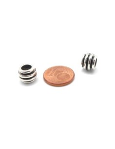 10 Perles ronde strié en métal argenté gros trou 5,2mm  2