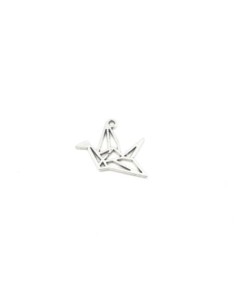 Breloque oiseau origami Grue en métal argenté 29mm x 23mm