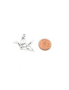 Breloque oiseau origami Grue en métal argenté 29mm x 23mm 2