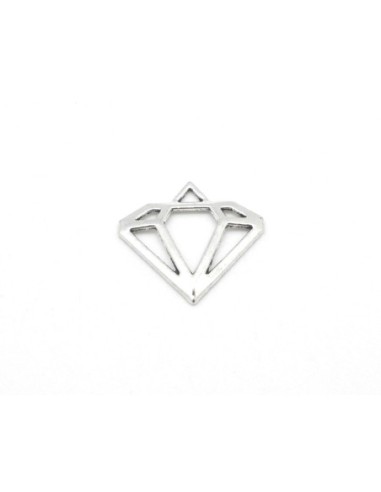  Pendentif connecteur diamant en métal argenté vieilli 