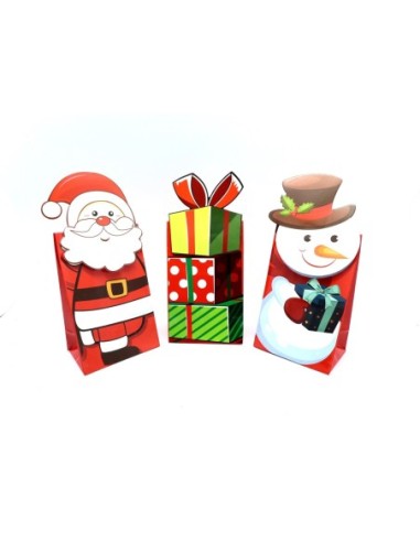 pochettes cadeaux motif Père Noël, cadeau et bonhomme de neige