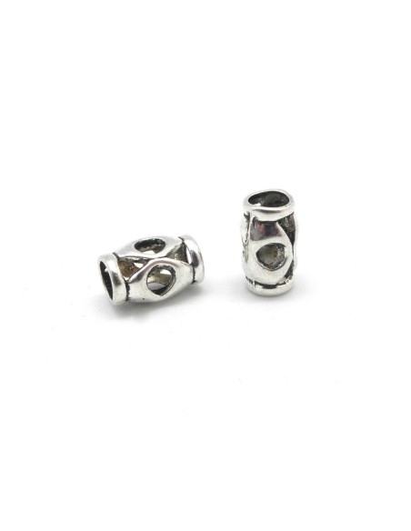 10 Perles tube tonneau en métal argenté ajouré style ethnique à gros trou 4,9mm