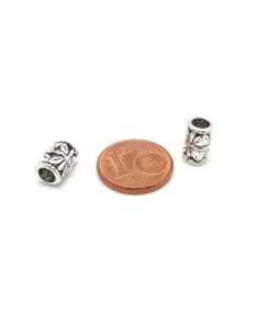 20 Perles tube tonneau en métal argenté gravé ajouré 9mm x 6mm style ethnique  2