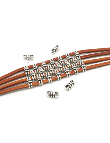 Lot de 10 Perles connecteur 2 trous en métal argenté 13mm x 6mm pour cordon de 3mm Lot de 10 Perles connecteur 2 trous en métal argenté 13mm x 6mm pour cordon de 3mm