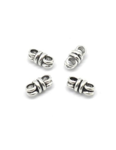 Perles connecteur 2 trous en métal argenté 13mm x 6mm pour cordon de 3mm
