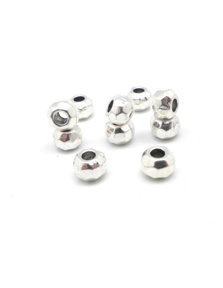 Perle ronde à facettes 7mm en métal argenté