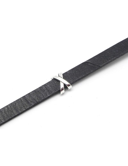 Passant croix pour lanière de 7mm en métal argenté