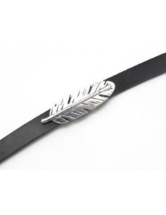 Perle passant plume slide pour lanière de 10mm en métal argenté