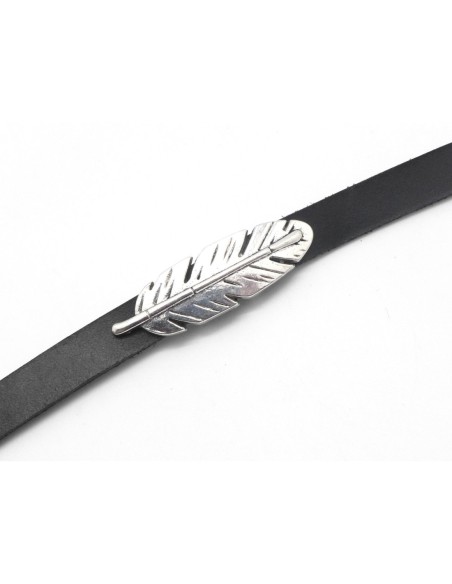 Perle passant plume slide pour lanière de 10mm en métal argenté 