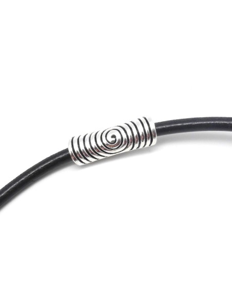 perle tube passant en métal argenté motif ethnique pour cordon 5mm