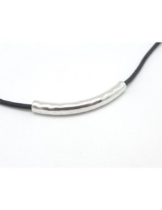 Perle tube passant en métal argenté martelé pour cordon de 3mm 2