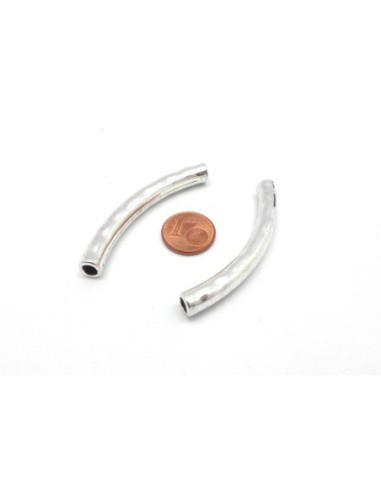 Perle tube passant en métal argenté martelé pour cordon de 3mm