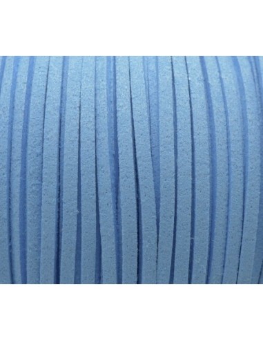 Cordon plat daim synthétique suédine de couleur bleu ciel bleu maya 2,5mm