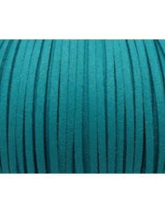Cordon plat daim synthétique, suédine de couleur bleu canard 2,5mm