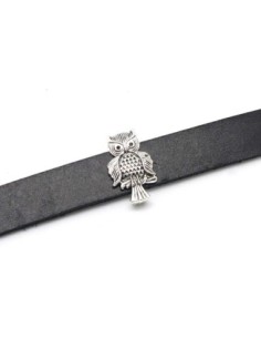 10 perles passant hibou, chouette pour lanière de 10mm en métal argenté