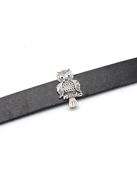 10 perles passant hibou, chouette pour lanière de 10mm en métal argenté 