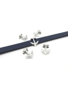 perle passant ancre marine pour lanière de 10mm en métal argenté  2