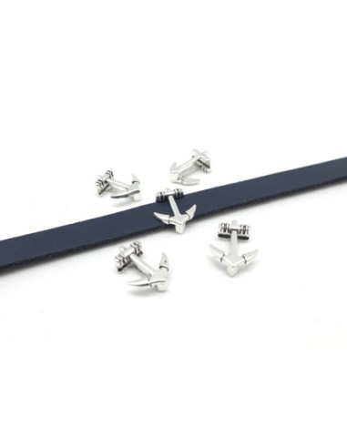 perle passant ancre marine pour lanière de 10mm en métal argenté 