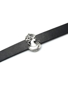 perle passant pour lanière de 10mm en métal argenté camé