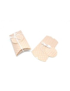 5 Boites cadeaux berlingot 12cm x 8cm en carton de beige à pois crème