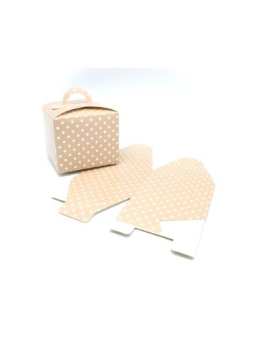 5 Boites cadeaux berlingot 12cm x 8cm en carton de beige à pois crème