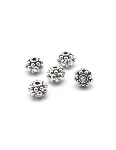 Perle en métal argenté intercalaire 6,7mm travaillé style ethnique 