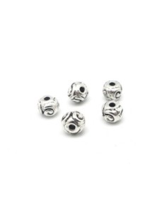 30 Perles rondes 6mm en métal argenté gravé motif contemporain