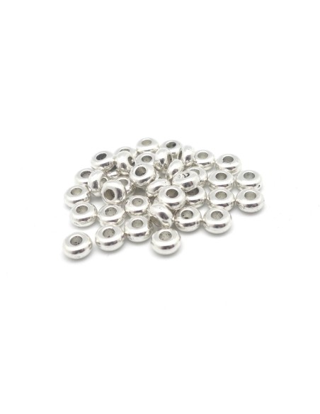 50 petites perles ronde rondelle lisse 5,4mm en métal argenté