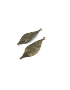 5 Breloques pendentifs feuille 49mm en métal de couleur bronze travaillé 2