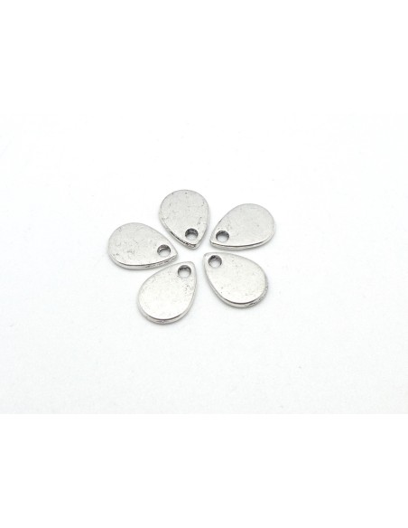 breloque larme goutte pétale en métal argenté lisse 