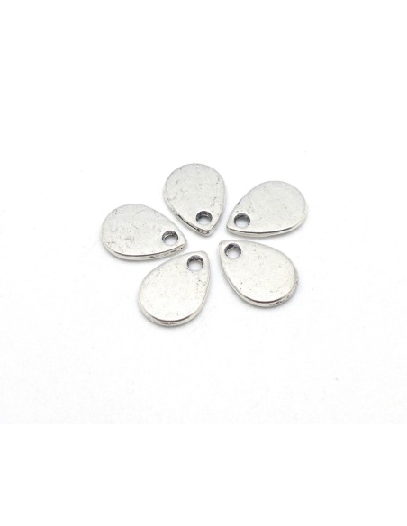 breloque larme goutte pétale en métal argenté lisse 