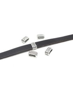 perle passant rectangulaire strié en métal argénté pour lanière de 10mm
