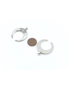 3 pendentifs double corne-lune en métal argenté 2