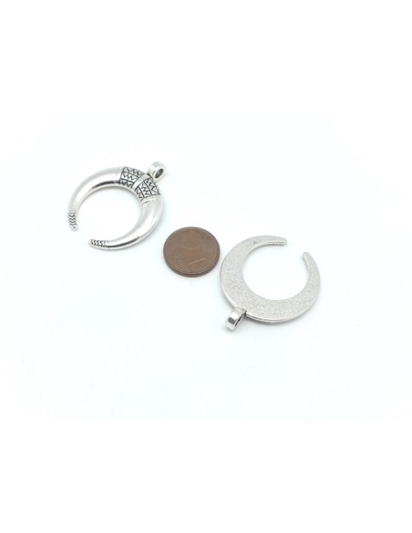  pendentif double corne-lune en métal argenté