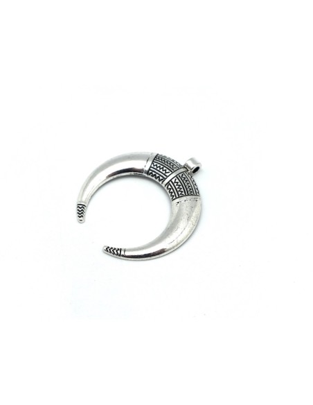 Pendentifs double corne - lune 45mm x 50mm en métal argenté 