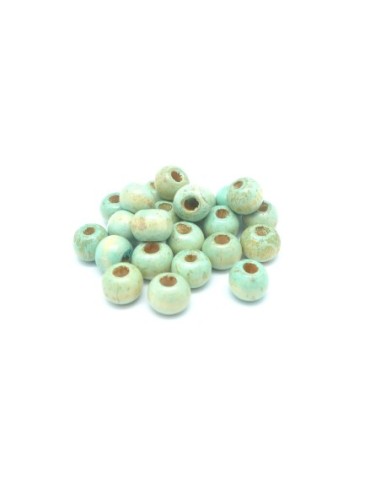 21g soit environ 100 perles en bois peinte ronde 10mm de couleur vert pastel pâle effet vieilli 
