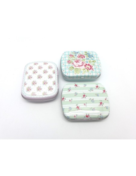 Lot de 3 Boites métalliques de rangement , boite cadeaux, ou boite à collectionner motif assorti shabby chic, thème fleur rose 