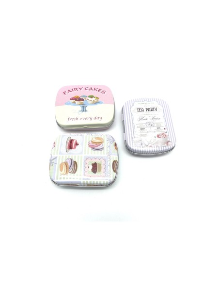 Lot de 3 Boites métalliques de rangement , boite cadeaux, motif assorti gourmandise tea time muffins macaron, cake