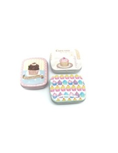 Lot de 3 Boites métalliques de rangement , boite cadeaux, motif assorti gourmandise tea time chocolat cup cake