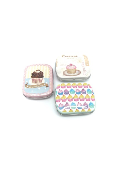 Lot de 3 Boites métalliques de rangement , boite cadeaux, motif assorti gourmandise tea time chocolat cup cake