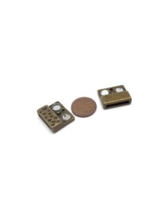 Fermoir aimanté rectangle manchette pour lanière de 15mm en métal de couleur bronze motif tacheté 2
