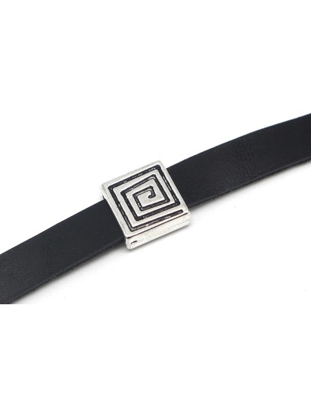 3 Perles passant carré pour lanière 10 - 11 mm slide en métal argenté motif spirale